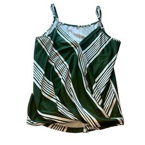green and white striped v neck spaghetti strap tank top